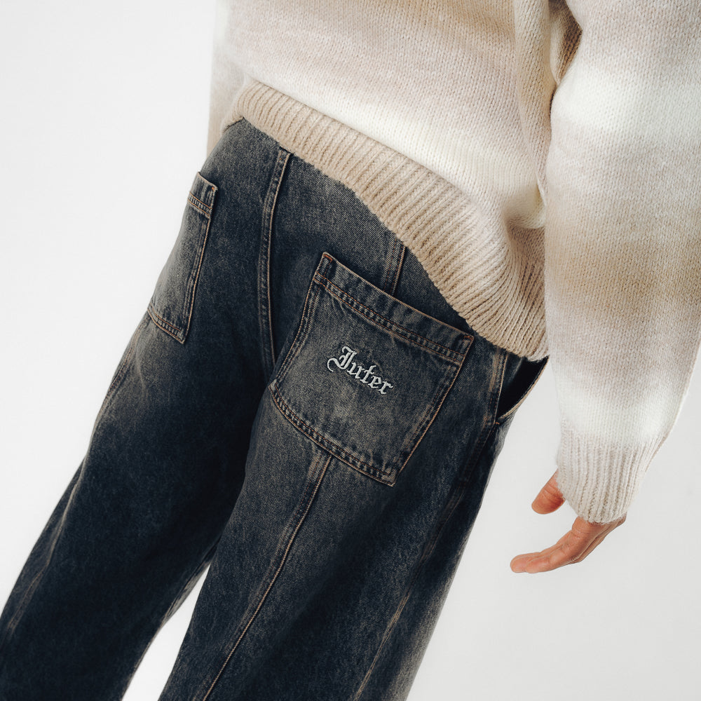 GRID ZIPPED DENIM PANTS YELLOWFADE