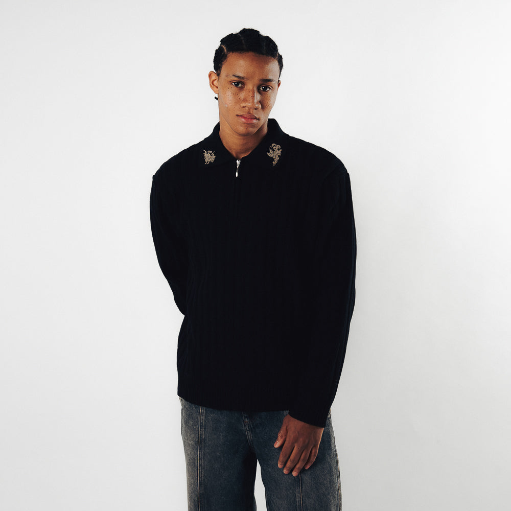 COURAGE HALF ZIP KNIT POLO BLACK