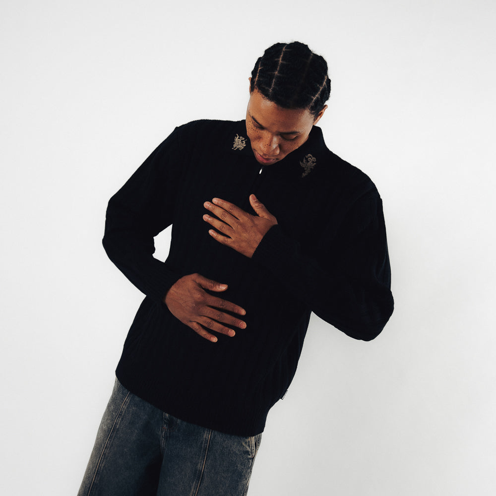 COURAGE HALF ZIP KNIT POLO BLACK