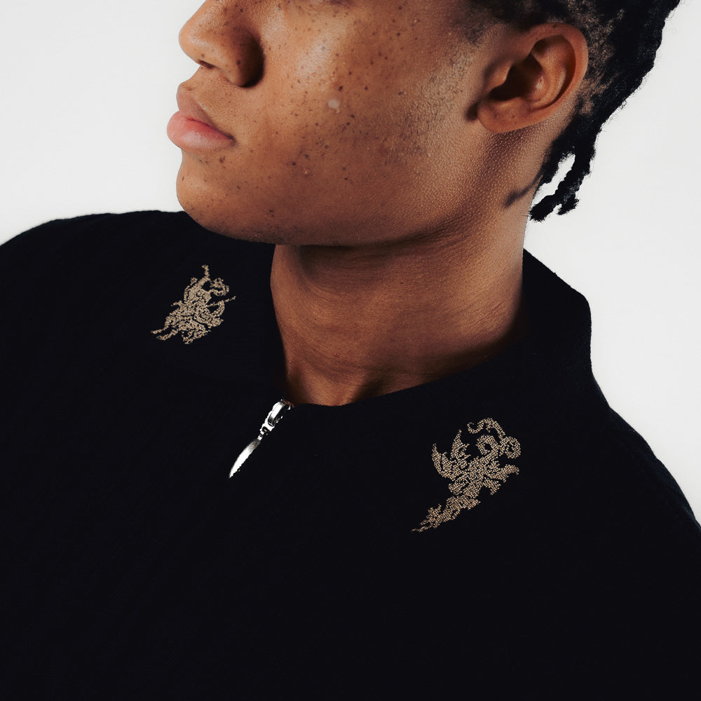 COURAGE HALF ZIP KNIT POLO BLACK