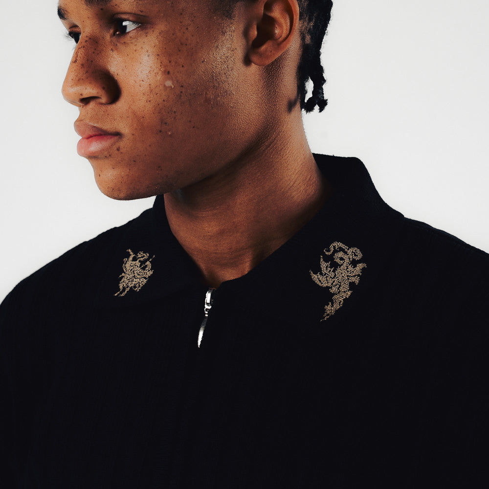 COURAGE HALF ZIP KNIT POLO BLACK