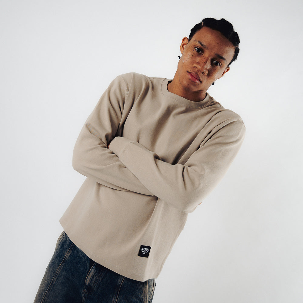 LABEL RIBBED LS TEE STRING