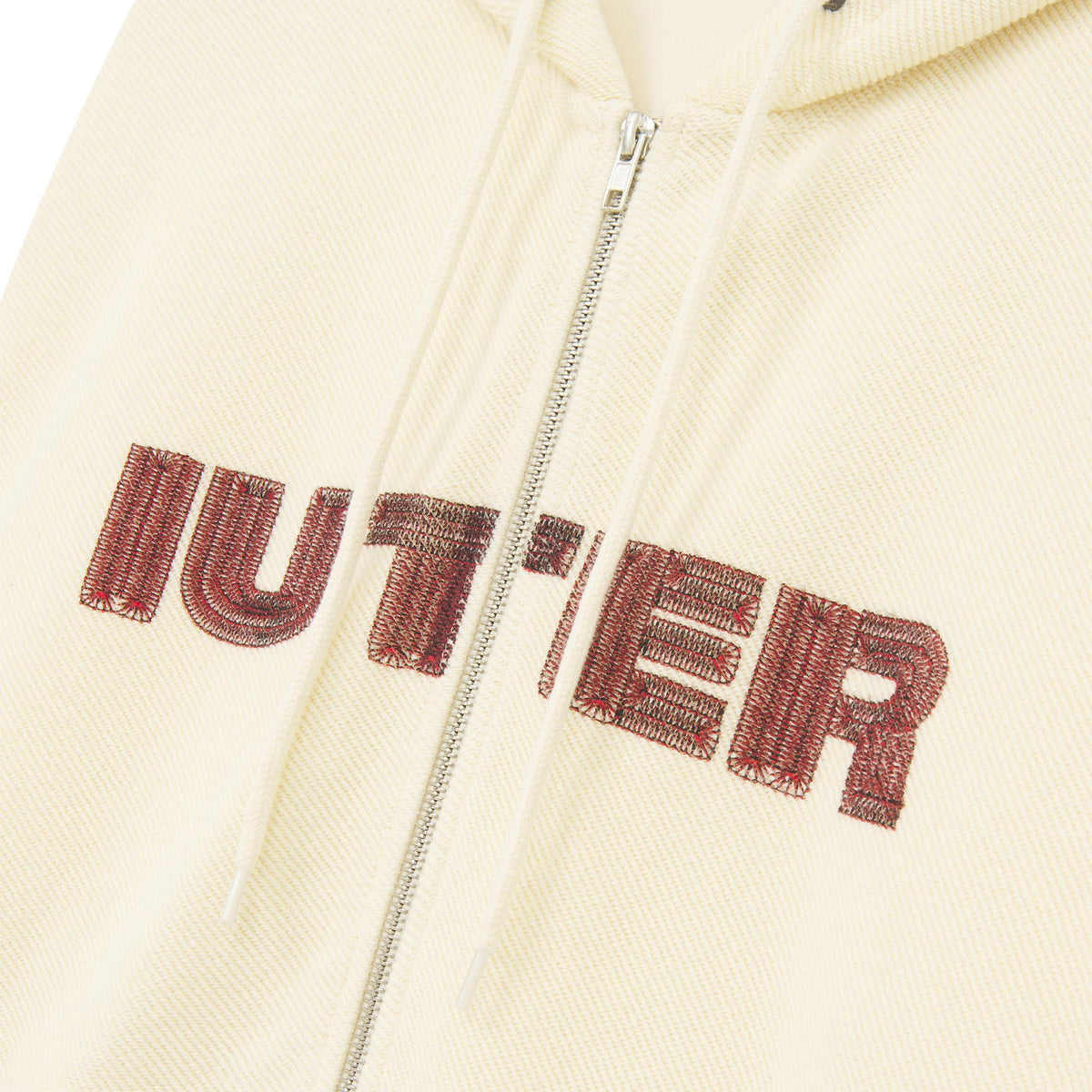 STITCH LOGO REVERSE ZIP HOODIE IVORY