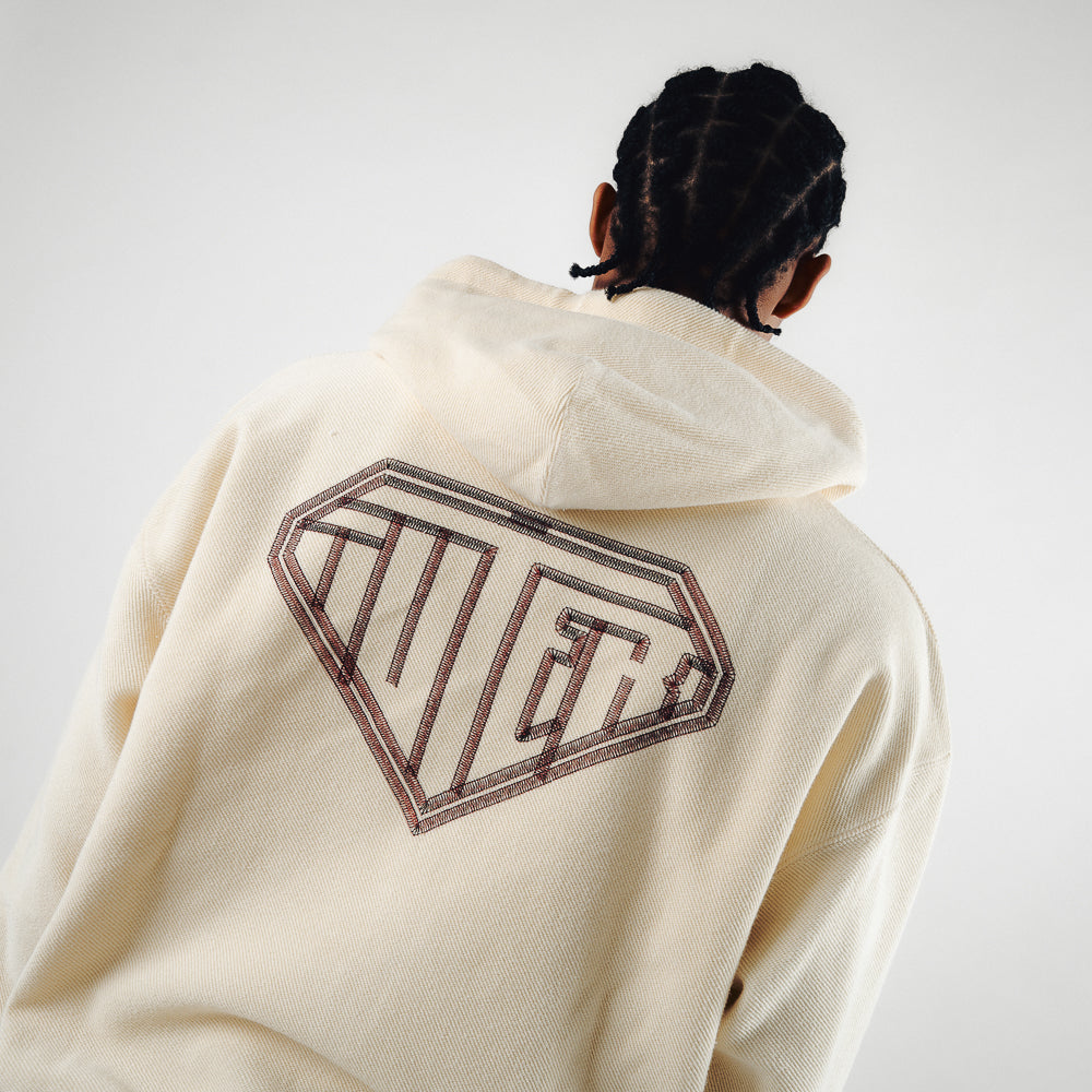 STITCH LOGO REVERSE ZIP HOODIE IVORY
