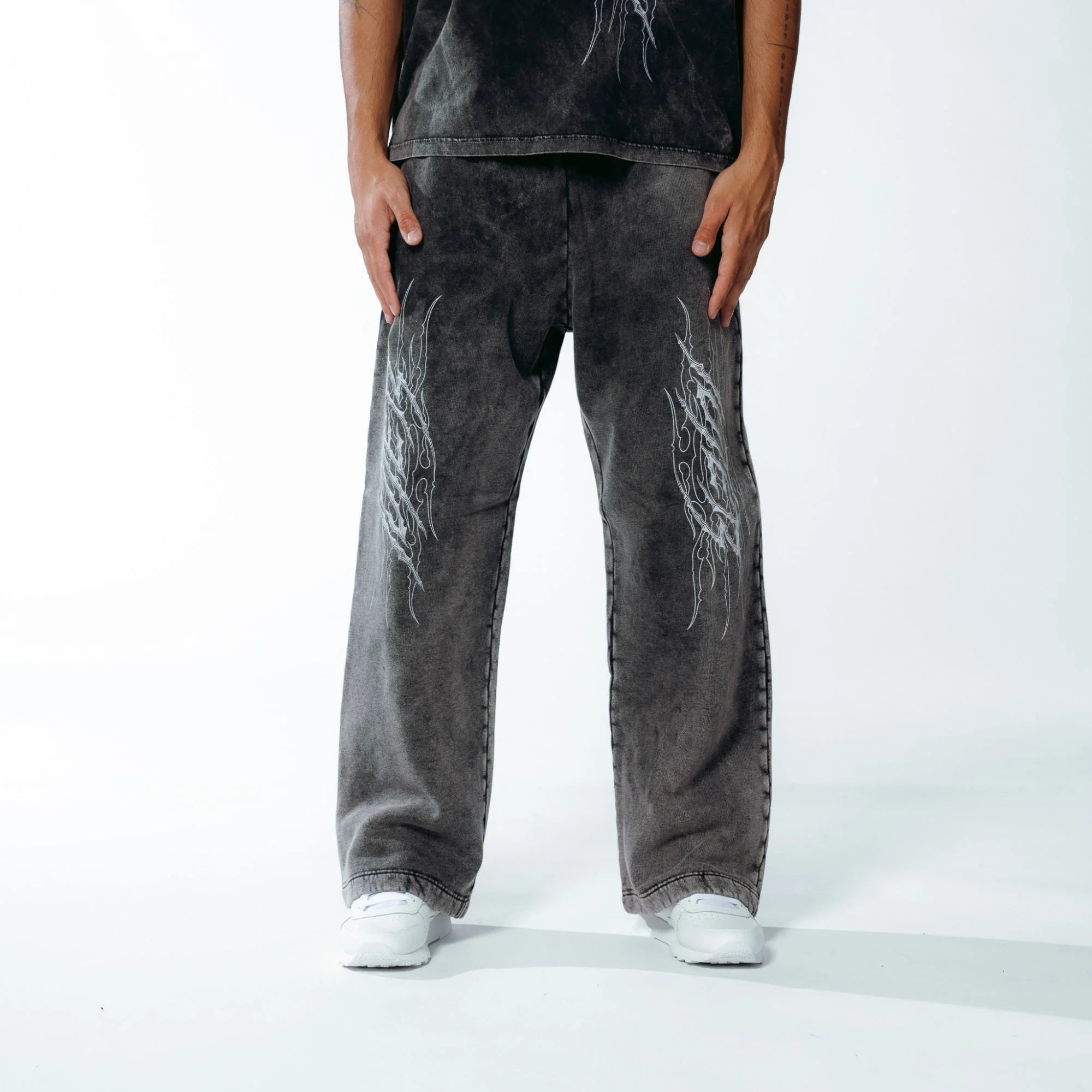 TRIBAL MARBLE WIDE LEG SWEATPANTS MARBLE BLACK