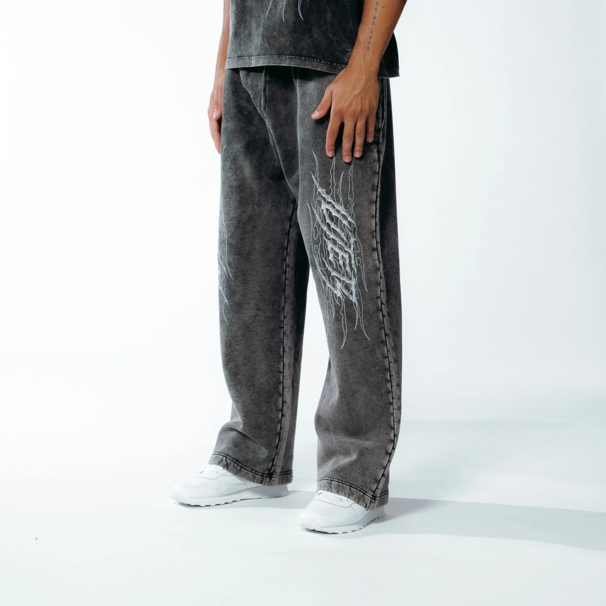 TRIBAL MARBLE WIDE LEG SWEATPANTS MARBLE BLACK