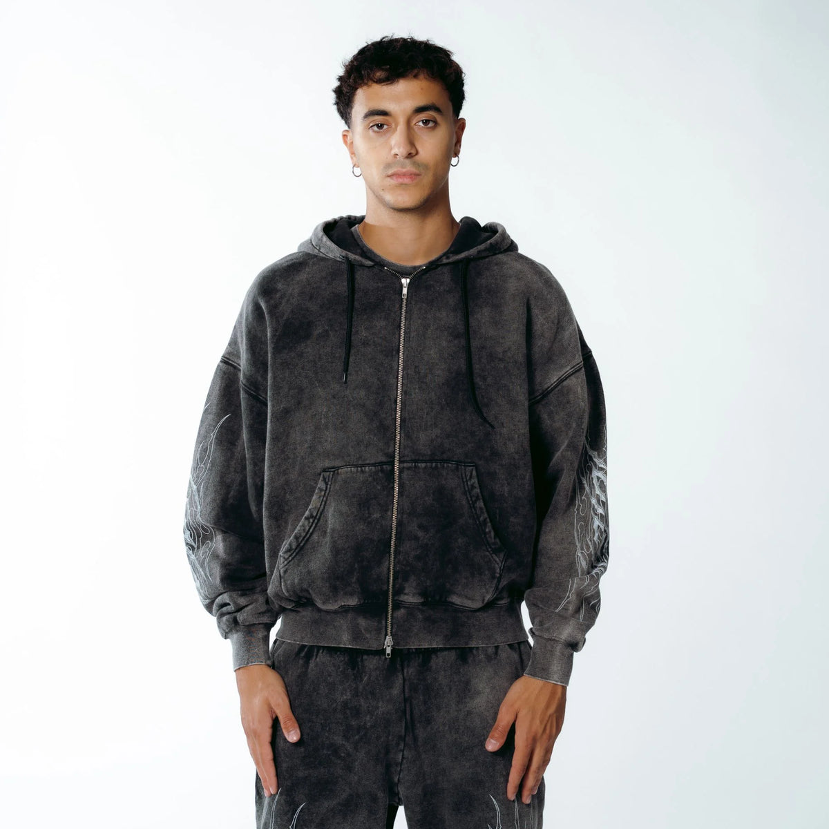 TRIBAL MARBLE ZIP HOODIE MARBLE BLACK