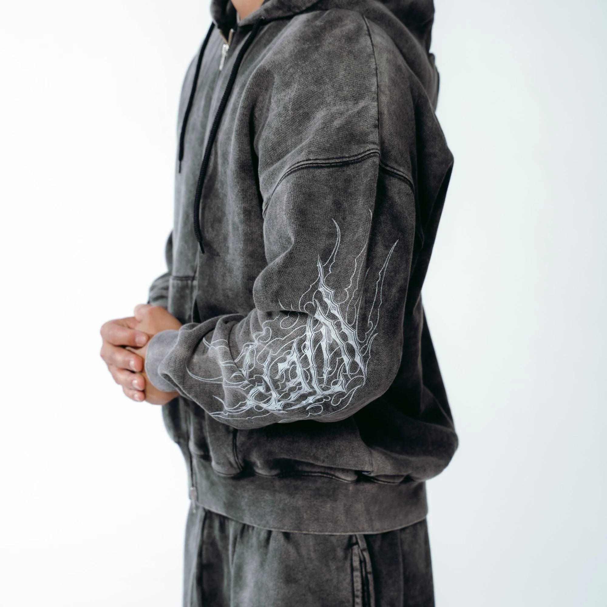 TRIBAL MARBLE ZIP HOODIE MARBLE BLACK