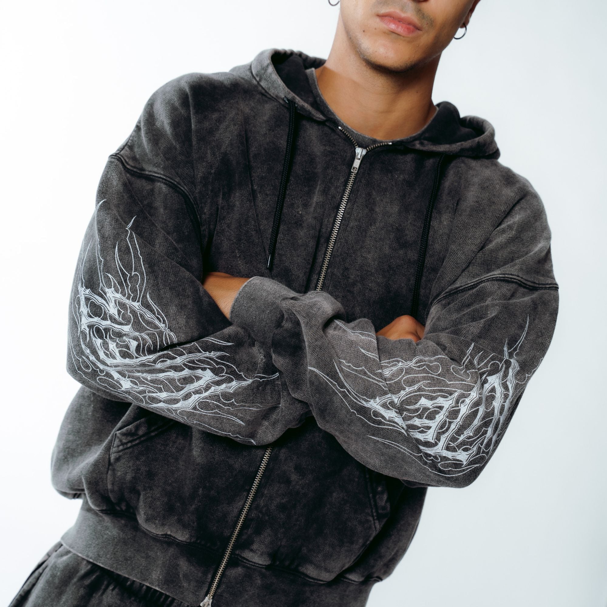 TRIBAL MARBLE ZIP HOODIE MARBLE BLACK