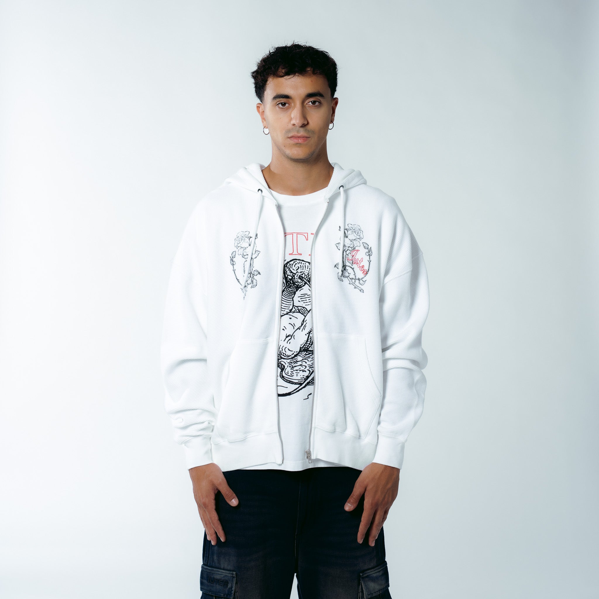 GATE WAFFLE ZIP HOODIE WHITE