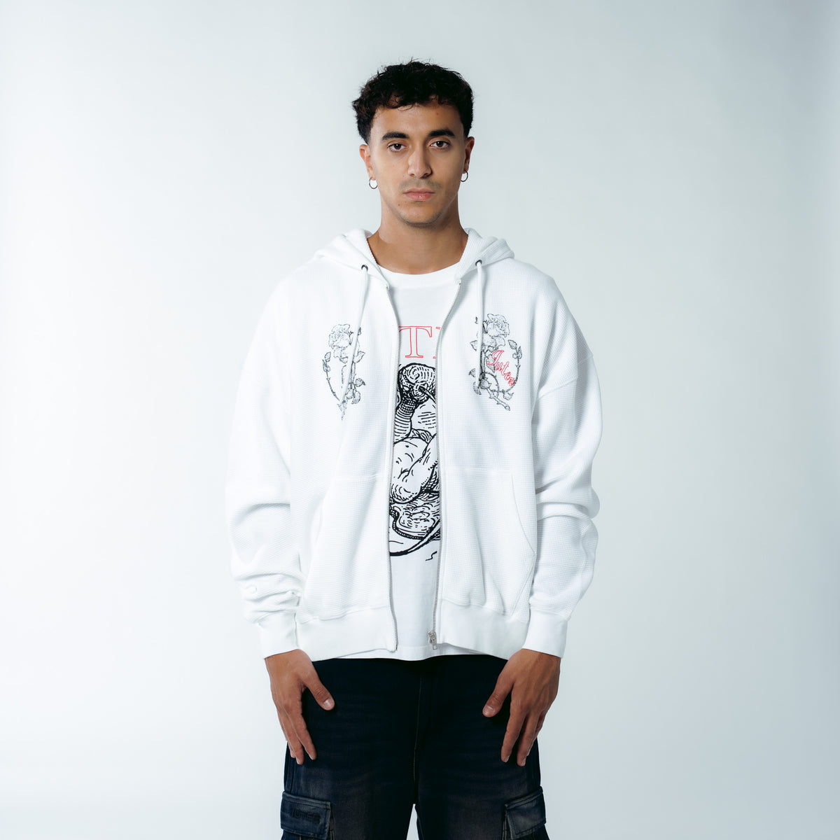 GATE WAFFLE ZIP HOODIE WHITE