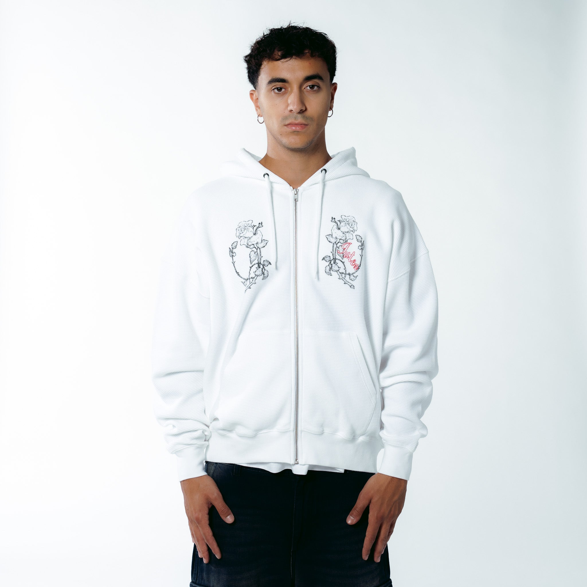 GATE WAFFLE ZIP HOODIE WHITE