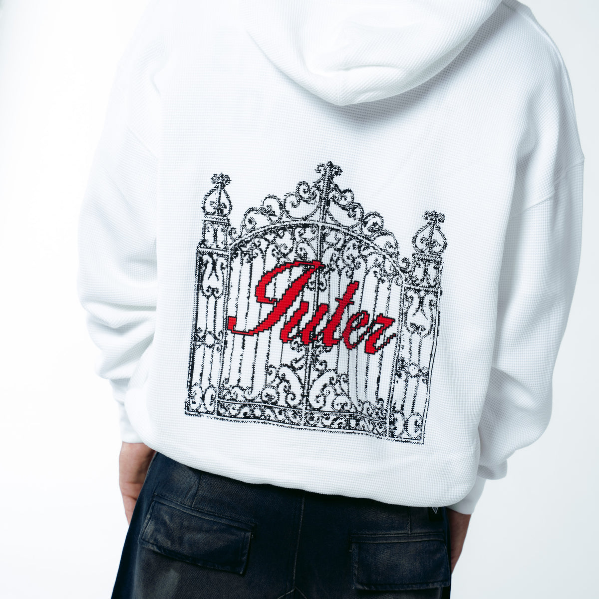 GATE WAFFLE ZIP HOODIE WHITE