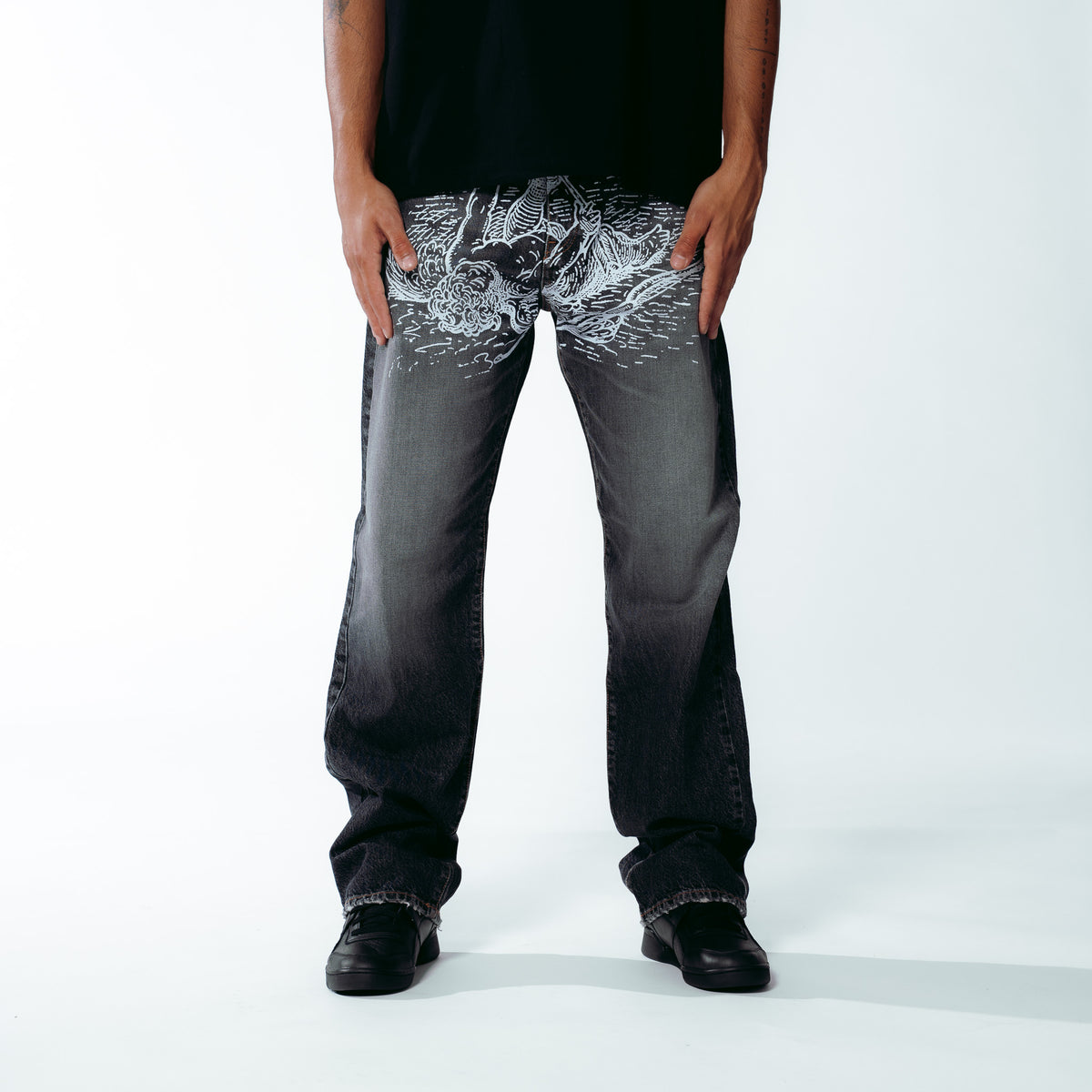 DAMAGE LOOSE DENIM PANTS CHARCOAL
