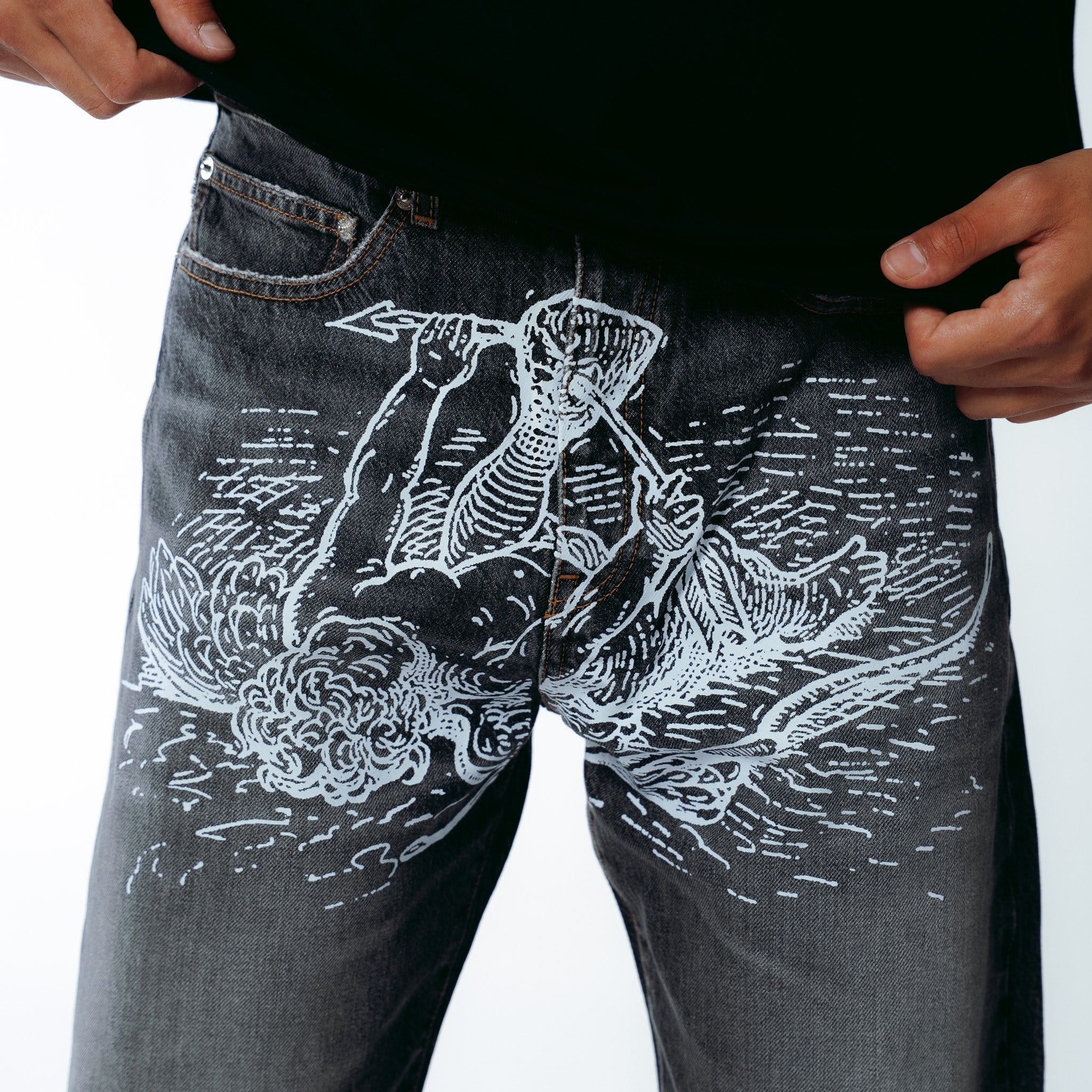 DAMAGE LOOSE DENIM PANTS CHARCOAL