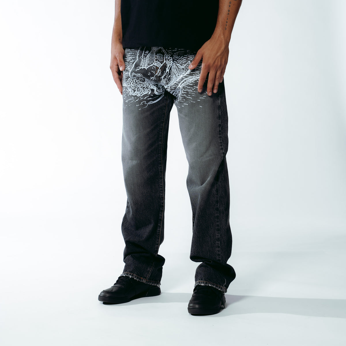 DAMAGE LOOSE DENIM PANTS CHARCOAL