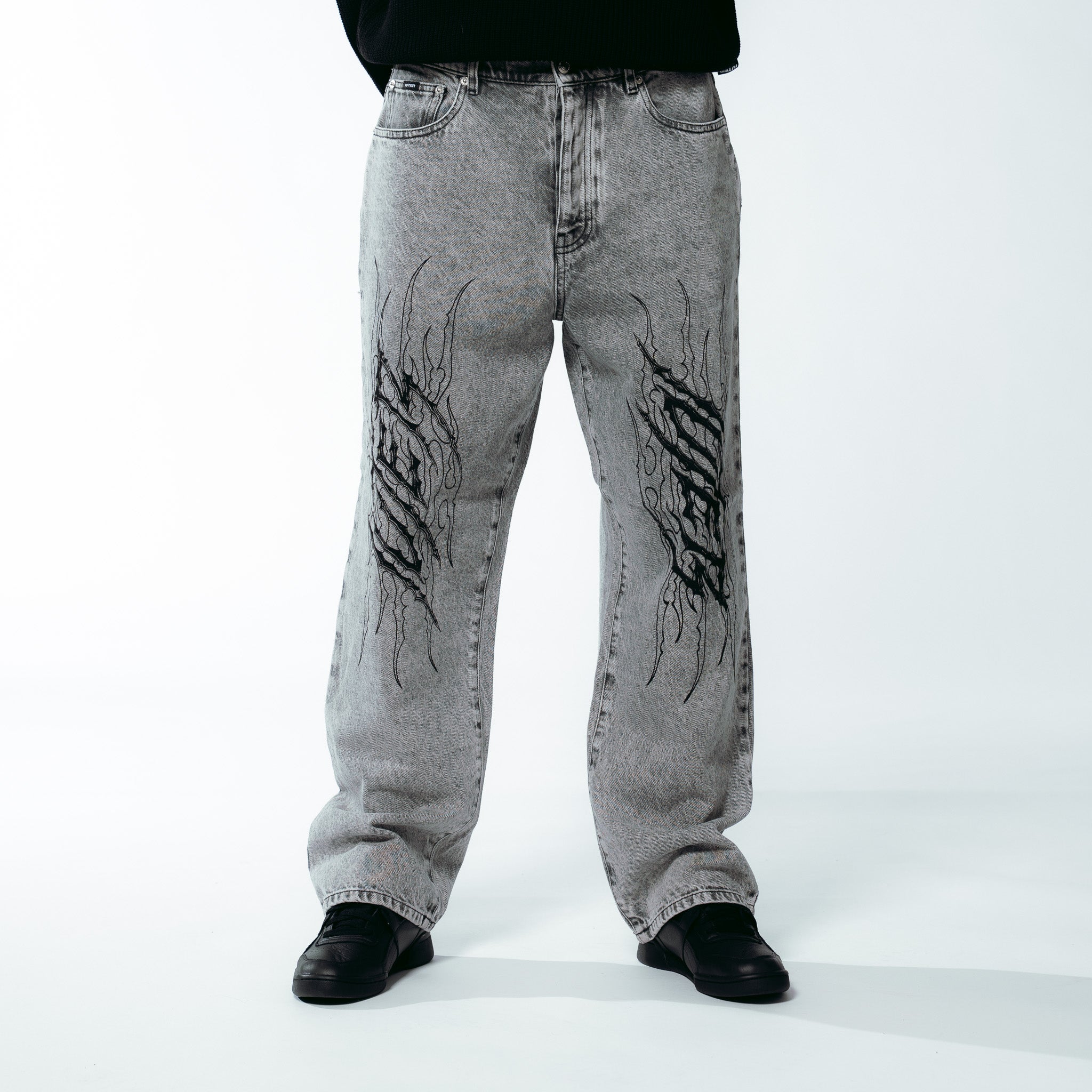 TRIBAL BAGGY DENIM PANTS GREYTR