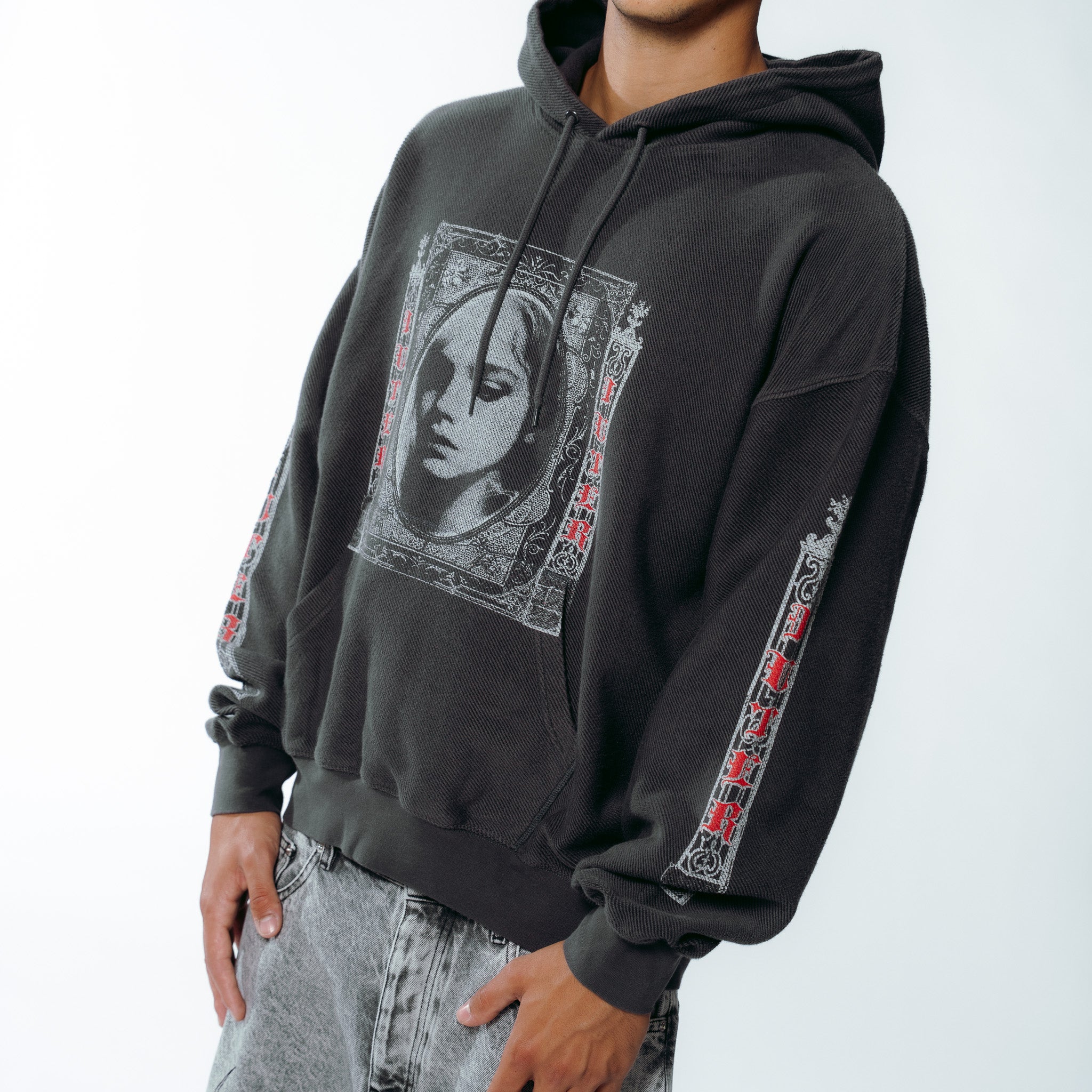 FALLEN LOVE REVERSE HOODIE ASPHALT